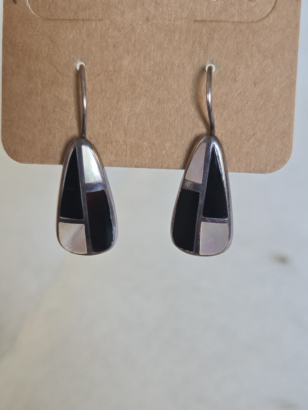 Vintage Signed A 925 Thailand Sterling Silver Black Onyx & Mother of Pearl Inlay